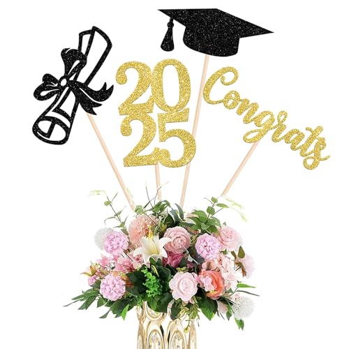 12 Stück 2025 Abschluss-Mittelstück-Stäbchen, zusammengebaut, Glitzer, Klasse 2025, Kuchendekoration, Diplomabschluss, Tischdekoration, Stäbchen für Schule, Abschlussfeier, Themenparty 12 Stück 2025 Abschluss-Mittelstück-Stäbchen, zusammengebaut, Glitzer, Klasse 2025, Kuchendekoration, Diplomabschluss, Tischdekoration, Stäbchen für Schule, Abschlussfeier, Themenparty von YCTHUNFISH