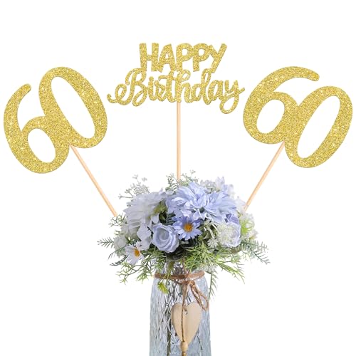 12 Stück Happy Birthday 60th Tafelaufsatz, Glitzerstäbchen mit Aufschrift "Sixty Cheers to 60 Years Old Table Centerpiece Sticks for 60 Fabulous Happy Birthday Theme Party Supplies Gold 12 Stück Happy Birthday 60th Tafelaufsatz, Glitzerstäbchen mit Aufschrift "Sixty Cheers to 60 Years Old Table Centerpiece Sticks for 60 Fabulous Happy Birthday Theme Party Supplies Gold von YCTHUNFISH