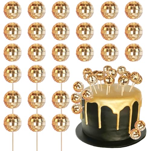 24 Stück Discokugel-Kuchenaufsätze, 1970er-Jahre, Disco-Kuchenspieße für Nachtfieber, Spiegelkugel, Party-Thema, 1970er-Jahre, Kuchendekorationen, Partyzubehör, Gold 24 Stück Discokugel-Kuchenaufsätze, 1970er-Jahre, Disco-Kuchenspieße für Nachtfieber, Spiegelkugel, Party-Thema, 1970er-Jahre, Kuchendekorationen, Partyzubehör, Gold von YCTHUNFISH