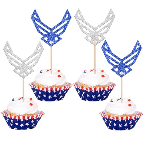 24 Stück Emblem Cupcake Topper Glitzer Army Navy Air Force Cupcake Picks für Congrats Ruhestand Armee Militär Thema Geburtstag Kuchen Dekorationen Party Supplies Blau Silber 24 Stück Emblem Cupcake Topper Glitzer Army Navy Air Force Cupcake Picks für Congrats Ruhestand Armee Militär Thema Geburtstag Kuchen Dekorationen Party Supplies Blau Silber von YCTHUNFISH