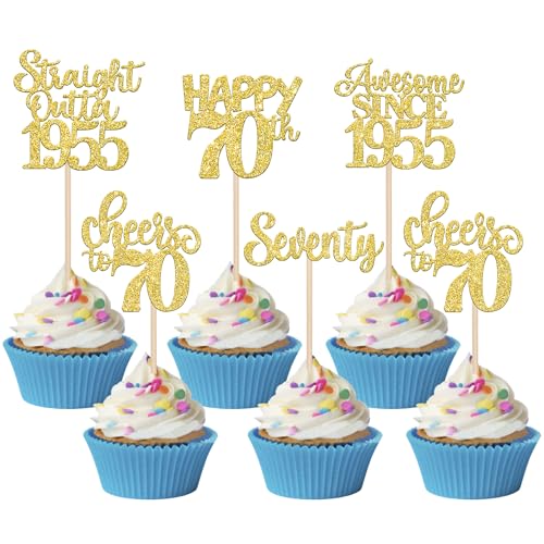 30 Stück 70. Geburtstag 1954 Happy 70th Seventy Awesome Since 1954 Cupcake Toppers, 70 wunderschöne Kuchendekorationen für 70. Geburtstag, Hochzeit, Party – Gold 30 Stück 70. Geburtstag 1954 Happy 70th Seventy Awesome Since 1954 Cupcake Toppers, 70 wunderschöne Kuchendekorationen für 70. Geburtstag, Hochzeit, Party – Gold von YCTHUNFISH