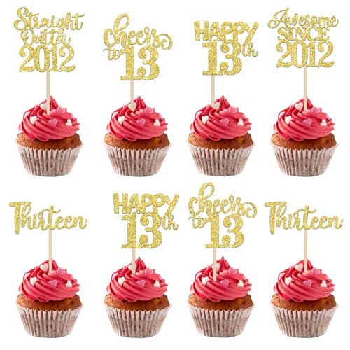 30 x glitzernde Cupcake-Aufsätze zum 13. Geburtstag 2011 "Happy 13th Thirteen Awesome Since 2011", 13 wunderschöne Kuchendekorationen für 13. Hochzeitstag, goldfarben 30 x glitzernde Cupcake-Aufsätze zum 13. Geburtstag 2011 "Happy 13th Thirteen Awesome Since 2011", 13 wunderschöne Kuchendekorationen für 13. Hochzeitstag, goldfarben von YCTHUNFISH