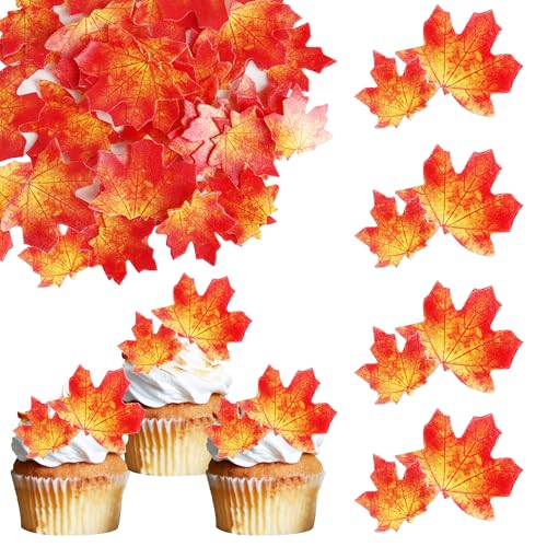 50 Stück essbare Ahornblätter Cupcake Toppers, Ahornblatt-Kuchendekorationen für Herbst, Thanksgiving, Babyparty, Kindergeburtstag 50 Stück essbare Ahornblätter Cupcake Toppers, Ahornblatt-Kuchendekorationen für Herbst, Thanksgiving, Babyparty, Kindergeburtstag von YCTHUNFISH