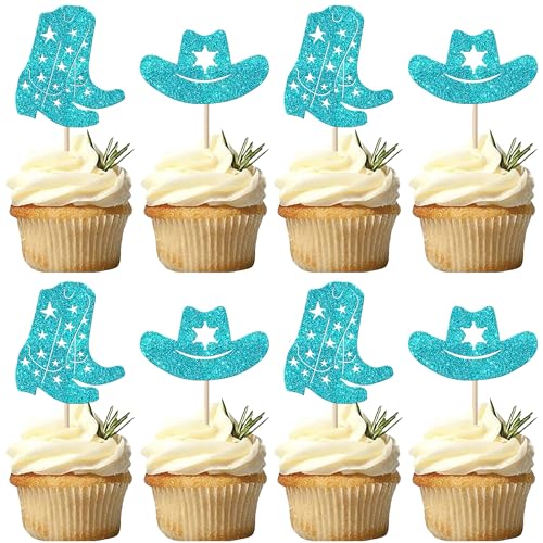 Cupcake-Aufsätze mit Cowboy-Motiv, Hut, Stiefel, Western-Cupcake-Picks, Cowboy-Geburtstag, Cupcake-Dekorationen für Western-Thema, Babyparty, Partyzubehör, Blau, 24 Stück Cupcake-Aufsätze mit Cowboy-Motiv, Hut, Stiefel, Western-Cupcake-Picks, Cowboy-Geburtstag, Cupcake-Dekorationen für Western-Thema, Babyparty, Partyzubehör, Blau, 24 Stück von YCTHUNFISH