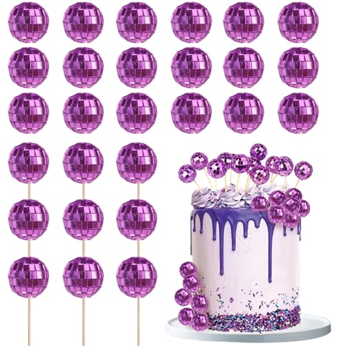Discokugel-Kuchenaufsätze, 1970er-Jahre, Disco-Kuchenaufsätze für Nachtfieber, Spiegelkugel, Party, Thema, 1970er-Jahre-Kuchendekorationen, Partyzubehör, lila, 24 Stück Discokugel-Kuchenaufsätze, 1970er-Jahre, Disco-Kuchenaufsätze für Nachtfieber, Spiegelkugel, Party, Thema, 1970er-Jahre-Kuchendekorationen, Partyzubehör, lila, 24 Stück von YCTHUNFISH