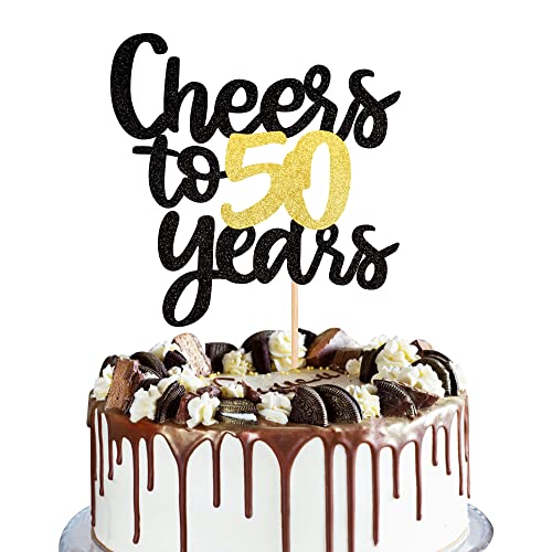 Tortenaufsatz "Cheers to 50 Year", Schwarz und Gold, Glitzer, zusammengebaut, 50. Geburtstag, Kuchendekoration für 50. Geburtstag, Party-Dekoration, 1 Packung Tortenaufsatz "Cheers to 50 Year", Schwarz und Gold, Glitzer, zusammengebaut, 50. Geburtstag, Kuchendekoration für 50. Geburtstag, Party-Dekoration, 1 Packung von YCTHUNFISH
