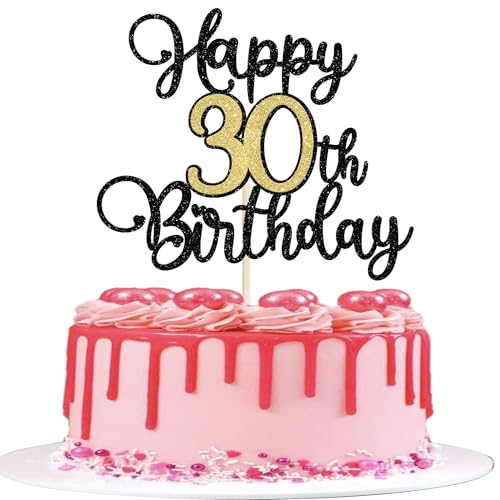 Tortenaufsatz "Happy 30th Birthday", glitzerndes Herz, Geburtstagskuchenaufsatz, Cheers to 30 Years for 30th Anniversary Wedding Party Cupcake Decorations Supplies Black Gold Tortenaufsatz "Happy 30th Birthday", glitzerndes Herz, Geburtstagskuchenaufsatz, Cheers to 30 Years for 30th Anniversary Wedding Party Cupcake Decorations Supplies Black Gold von YCTHUNFISH