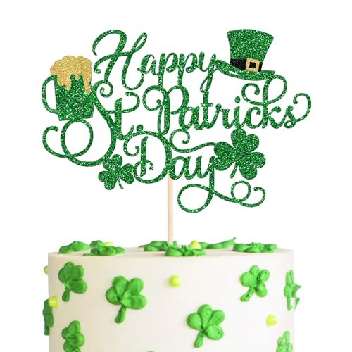 Tortenaufsatz "Happy St. Patrick's Day", glitzernd, vierblättriges Kleeblatt, irische Flagge, Bier, Kuchendekoration, Dekoration für St. Patrick's Day, Kindergeburtstag, Party, Cupcake-Dekorationen, Tortenaufsatz "Happy St. Patrick's Day", glitzernd, vierblättriges Kleeblatt, irische Flagge, Bier, Kuchendekoration, Dekoration für St. Patrick's Day, Kindergeburtstag, Party, Cupcake-Dekorationen, von YCTHUNFISH