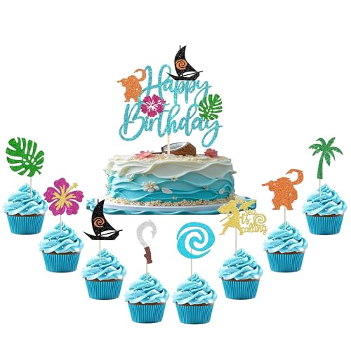 Vaiana-Kuchenaufsätze, glitzerndes Palmblatt-Moana-Kuchenspieße, Motiv: Das Meer ruft, tropische Cupcake-Dekorationen für Luau, Sommer, Babyparty, Geburtstagsparty, Blau, 25 Stück Vaiana-Kuchenaufsätze, glitzerndes Palmblatt-Moana-Kuchenspieße, Motiv: Das Meer ruft, tropische Cupcake-Dekorationen für Luau, Sommer, Babyparty, Geburtstagsparty, Blau, 25 Stück von YCTHUNFISH