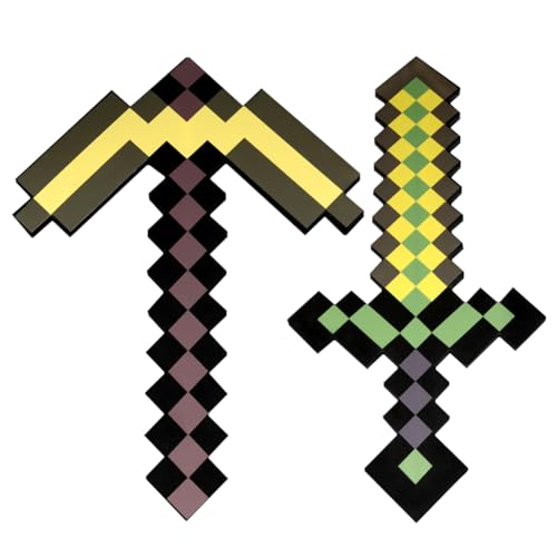Pixel Schwert Spielzeug für Kinder Kunststoff-Replik Diamant-Schwert und Spitzhacke Zubehör Pixel Gold Schwert Spitzhacke Spielzeug Disguise Accessories Kostüm Geschenke für Kinder Halloween Karneval von YCVBCY