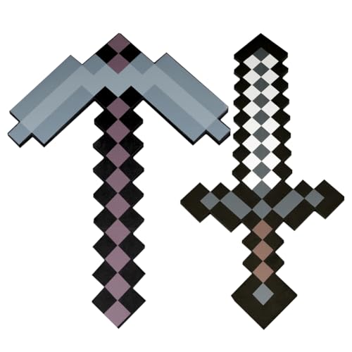 Pixel Schwert Spielzeug für Kinder Kunststoff-Replik Diamant-Schwert und Spitzhacke Zubehör Pixel Grau Schwert Spitzhacke Spielzeug Disguise Accessories Kostüm Geschenke für Kinder Halloween Karneval von YCVBCY