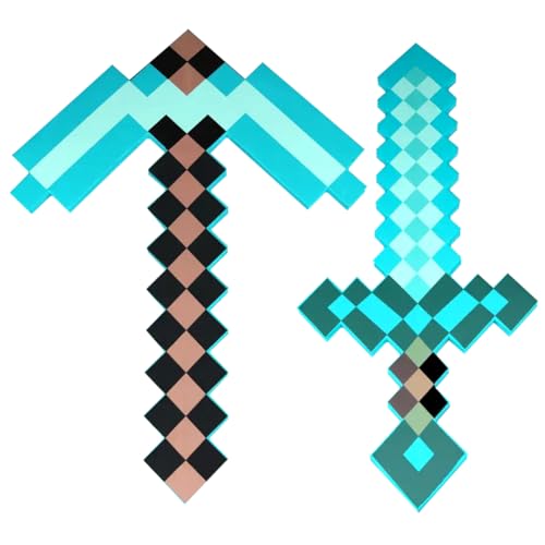 Pixel Schwert Spielzeug für Kinder Kunststoff-Replik Diamant-Schwert und Spitzhacke Zubehör Pixel Schwert Spitzhacke Spielzeug Disguise Accessories Kostüm Geschenke für Kinder Halloween Karneval von YCVBCY