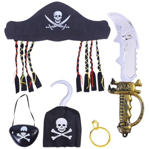 YCVBCY Piraten Kostüm Zubehör Set, Zubehör Piraten Party Kostüm Prop für Halloween Cosplay Party Piratenhut, Augenklappe, Ohrringe, Piratenschwert, Piratenhaken, 5PCS YCVBCY Piraten Kostüm Zubehör Set, Zubehör Piraten Party Kostüm Prop für Halloween Cosplay Party Piratenhut, Augenklappe, Ohrringe, Piratenschwert, Piratenhaken, 5PCS von YCVBCY