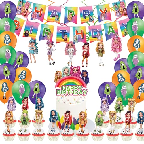 Rain High Luftballons Geburtstag Kinder, 50 PCS Birthday Party Supplies, Deko Geburtstag Mädchen mit Happy Birthday Banner, Luftballons, Kuchendekoration, Hängende Spiralen Rain High Luftballons Geburtstag Kinder, 50 PCS Birthday Party Supplies, Deko Geburtstag Mädchen mit Happy Birthday Banner, Luftballons, Kuchendekoration, Hängende Spiralen von YCWSSB