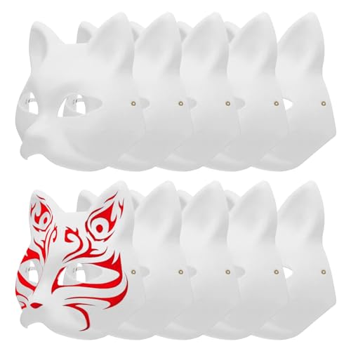 YCZCHE14 10 Stück Weiße Therian Maske DIY Unbemalt Katzenmasken Persönlichkeit Papier Cosplay Maske Fuchs Masken Farbe Geeignet Für Tanzpartys, Festivals, Halloween, Karneval, Cosplay von YCZCHE14