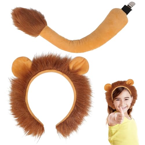 YCZCHE14 Löwenkostüm Kinder | Löwenohren und Schwanz Set | Tierkostüm für Halloween, Karneval, Fasching & Cosplay | Löwen Haarspange Headwear von YCZCHE14