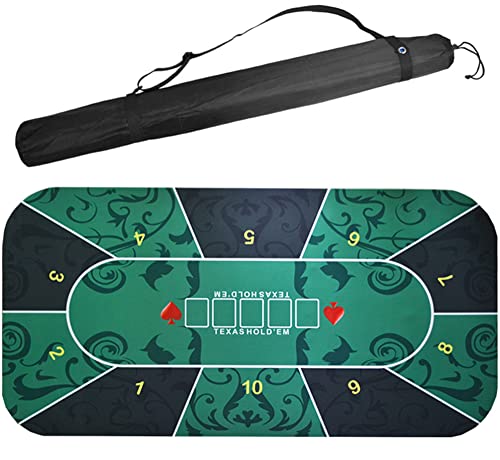 YDHSIKK Poker Matte Filz Layout Pad Maus, Tragbarer Texas Hold'em Pokertisch aus Gummi for 8 Spieler mit Tragetasche for Spielen der Karten(Green,47x24inch) von YDHSIKK