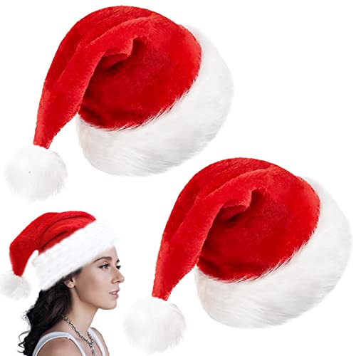 YDMAJF Weihnachtsmütze erwachsene, 2 Stück Nikolausmütze Plüsch, Bequemes Klassischer Weihnachtsmann Mütze Rote Santa Mütze, nikolausmütze erwachsene Weihnachtsmützen für Partys neuen Jahr von YDMAJF