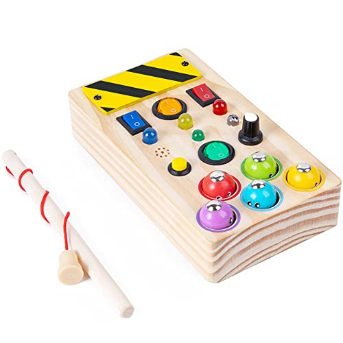 Montessori Busy Board,Hölzernes Sensorisches Spielzeug mit Licht LED-Tasten für Kleinkinder,Kleinkind ab 2 3 4 Jahr,Hölzernes Sensorisches Spielzeug für Kleinkinder,Lernspielzeug für Jungen und Mädch von YDMINI