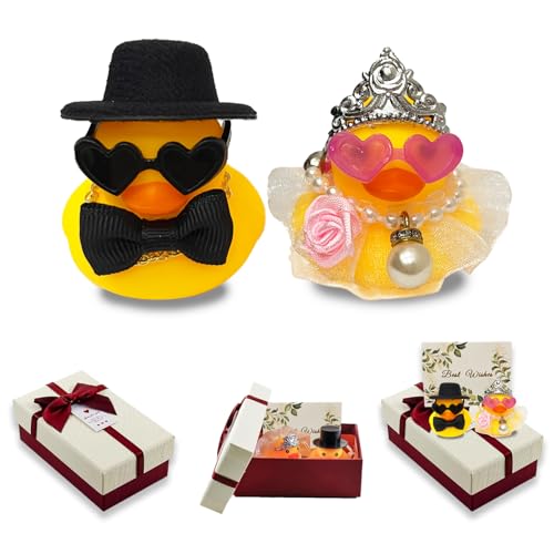 2er-Set Quietscheenten Braut und Bräutigam,Lustige Hochzeitsgeschenke für Brautpaar,Auto Deko Hochzeit,Brautpaar Figurens (Cool) von YDUNARISE