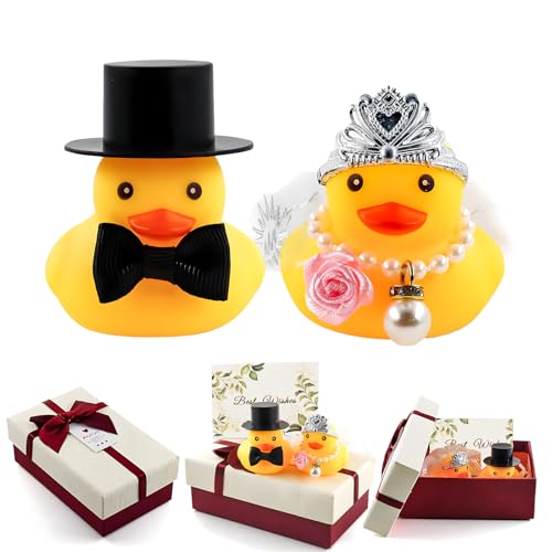 2er-Set Quietscheenten Braut und Bräutigam,Lustige Hochzeitsgeschenke für Brautpaar,Auto Deko Hochzeit,Brautpaar Figurens (Vornehm) von YDUNARISE