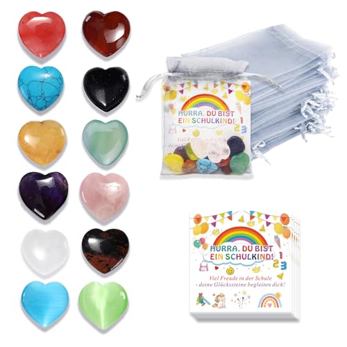 YDUNARISE 36pcs Geschenke zur Einschulung,Glückssteine für Kinder,mit 12x Mutstein zur Einschulung & Ermutigungskarte & Organzabeutel,Glücksbringer Mitgebsel für Schulkind (Mutstein zur Einschulung) YDUNARISE 36pcs Geschenke zur Einschulung,Glückssteine für Kinder,mit 12x Mutstein zur Einschulung & Ermutigungskarte & Organzabeutel,Glücksbringer Mitgebsel für Schulkind (Mutstein zur Einschulung) von YDUNARISE