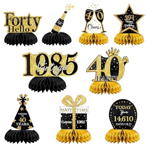YDUNARISE Deko 40. Geburtstag Mann Schwarz Gold,9 STK 40. Geburtstag Bienenwaben Deko,40.Geburtstag Tischdeko für Männer Frauen,40 Geburtstag Party Deko (Schwarz Gold Deko 40.) von YDUNARISE