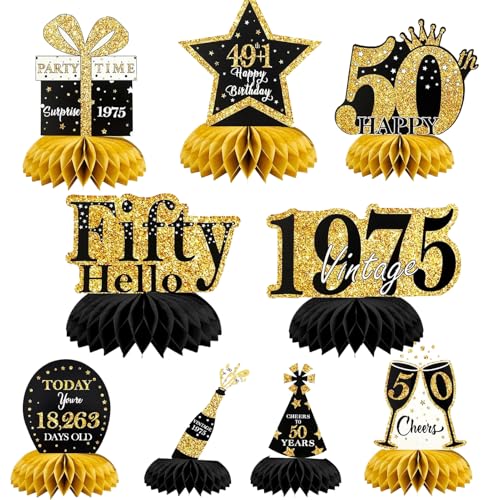 YDUNARISE Deko 50. Geburtstag Mann Schwarz Gold,9 STK 50. Geburtstag Bienenwaben Deko,50.Geburtstag Tischdeko für Männer Frauen,50 Geburtstag Party Deko (Schwarz Gold Deko 50.) von YDUNARISE