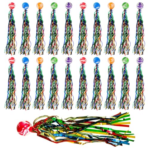 YDYSAA 20 Stück Gummi Hüpfbälle Spielzeug Springball Mit Farbige Bänder Flummis Jump Ball Für Mitgebsel Kindergeburtstag Kinder Bouncy Balls Buntes Flummi Party Beschäftigung Geburtstagstüten von YDYSAA
