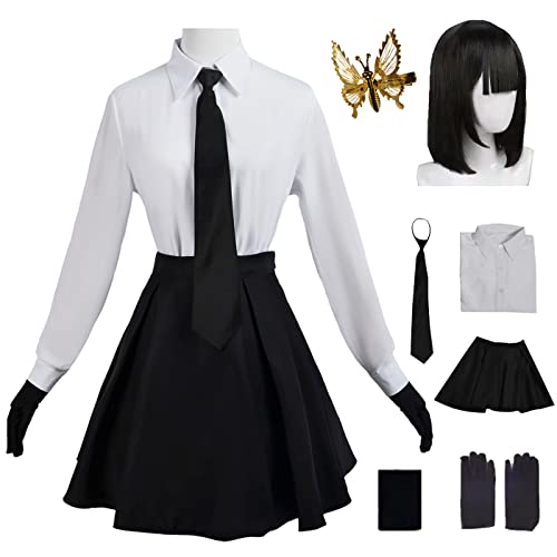 YEAJION Akiko Yosano Cosplay Kostüm Komplettes Set mit Perücke Anime Bungo Stray Dogs Cosplay Verkleidung Yosano Akiko Uniform Halloween Karneval Party Bühnenauftritt Kostüm Erwachsene von YEAJION