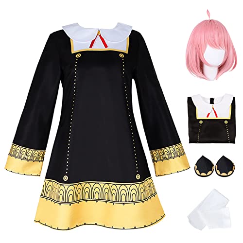 YEAJION Anya Forger Cosplay Kostüm mit Perücke Anime Spy X Family Cosplay Kostüm Anya Cosplay Outfit Halloween Karneval Party Bühnenauftritt Kostüm für Erwachsene von YEAJION