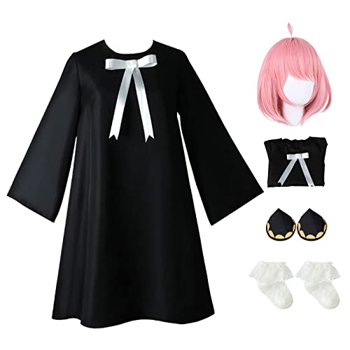 YEAJION Anya Forger Cosplay Kostüm mit Perücke Anime Spy X Family Cosplay Kostüm Anya Cosplay Outfit Halloween Karneval Party Bühnenauftritt Kostüm für Erwachsene von YEAJION