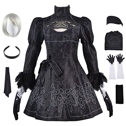 YEAJION Automata 2B Cosplay Kostüm Komplettes Set mit Perücke NieR 2B Verkleidung YoRHa 2B Cosplay Schwarzes Gothic Kleid Halloween Karneval Party Bühnenauftritt Kostüm Erwachsene YEAJION Automata 2B Cosplay Kostüm Komplettes Set mit Perücke NieR 2B Verkleidung YoRHa 2B Cosplay Schwarzes Gothic Kleid Halloween Karneval Party Bühnenauftritt Kostüm Erwachsene von YEAJION