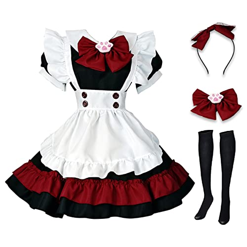 YEAJION Damen French Maid Dress Anime Maid Cosplay Kleid 5pcs Set Vampir Dienstmädchen Outfit Set Niedliche Lolita Kleid Dienstmädchen Kostüm für Halloween Karneval Maid Kostüm von YEAJION