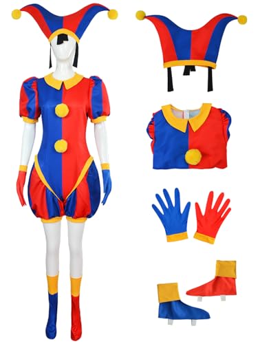 YEAJION Damen Pomni Cosplay Kostüm Set Anime The Amazing Digital Circus Verkleidung Pomni Cosplay Clown Costume Halloween Karneval Weihnachten Party Bühnenauftritt Kostüm für Erwachsene YEAJION Damen Pomni Cosplay Kostüm Set Anime The Amazing Digital Circus Verkleidung Pomni Cosplay Clown Costume Halloween Karneval Weihnachten Party Bühnenauftritt Kostüm für Erwachsene von YEAJION