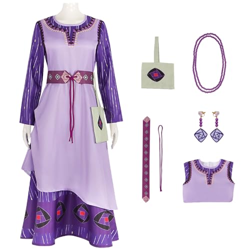 YEAJION Damen Prinzessin Asha Kleid mit Zubehör Perücke Wish Asha Verkleidung Prinzessin Asha Cosplay Kostüm Weihnachten Halloween Karneval Party Bühnenauftritt Kostüm für Erwachsene YEAJION Damen Prinzessin Asha Kleid mit Zubehör Perücke Wish Asha Verkleidung Prinzessin Asha Cosplay Kostüm Weihnachten Halloween Karneval Party Bühnenauftritt Kostüm für Erwachsene von YEAJION