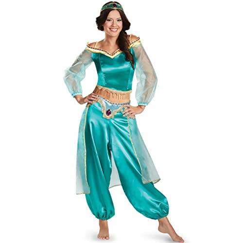 YEAJION Damen Prinzessin Jasmin Kostüm mit Zubehör Prinzessin Aladdin Cosplay Kostüm Bauchtanz Outfit Halloween Karneval Party Bühnenauftritt Kostüm für Erwachsene, XXL von YEAJION