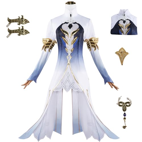 YEAJION Genshin Impact Focalors Cosplay Kostüm Komplettes Set mit Perücke Genshin Focalors Cosplay Verkleidung Furina Cosplay Uniform Halloween Karneval Party Bühnenauftritt Kostüm von YEAJION