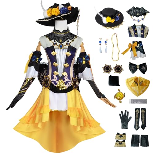 YEAJION Genshin Impact Navia Cosplay Kostüm Komplettes Set mit Perücke Genshin Navia Verkleidung Navia Cosplay Uniform Halloween Karneval Party Bühnenauftritt Kostüm Erwachsene von YEAJION
