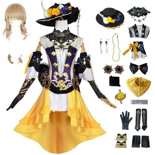 YEAJION Genshin Impact Navia Cosplay Kostüm Komplettes Set mit Perücke Genshin Navia Verkleidung Navia Cosplay Uniform Halloween Karneval Party Bühnenauftritt Kostüm Erwachsene von YEAJION