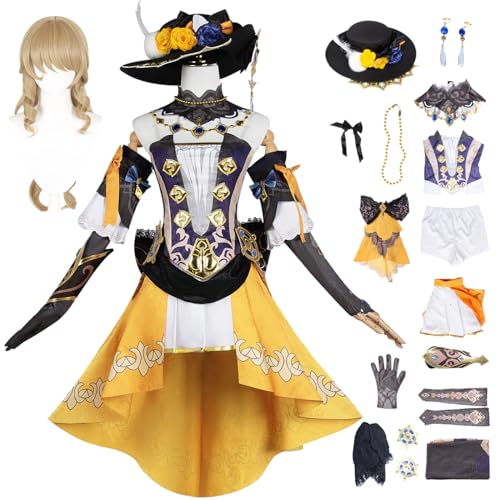 YEAJION Genshin Impact Navia Cosplay Kostüm Komplettes Set mit Perücke Genshin Navia Verkleidung Navia Cosplay Uniform Halloween Karneval Party Bühnenauftritt Kostüm Erwachsene von YEAJION