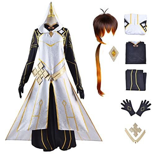 YEAJION Genshin Impact Zhongli Cosplay Kostüm Komplettes Set mit Perücke Genshin Morax Cosplay Verkleidung Zhongli Cosplay Uniform Halloween Karneval Party Bühnenauftritt Kostüm Erwachsene von YEAJION