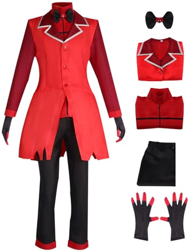 YEAJION Hazbin Hotel Alastor Cosplay Kostüm Rot Blazer Anime Hazbin Hotel Verkleidung Alastor Uniform Weihnachten Halloween Karneval Party Bühnenauftritt Kostüm für Erwachsene von YEAJION