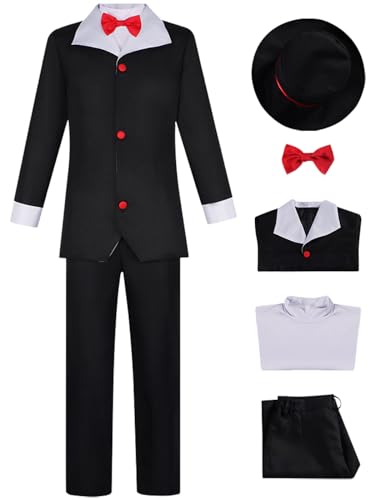 YEAJION Hazbin Hotel Husk Cosplay Kostüm Set mit Hut Anime Hazbin Hotel Verkleidung Husk Uniform Weihnachten Halloween Karneval Party Bühnenauftritt Kostüm für Erwachsene von YEAJION