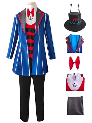 YEAJION Hazbin Hotel Vox Cosplay Kostüm Set mit Kapuze Anime Hazbin Hotel Verkleidung 3 Vees Vox Uniform Weihnachten Halloween Karneval Party Bühnenauftritt Kostüm für Erwachsene von YEAJION