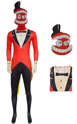 YEAJION Herren Caine Cosplay Kostüm Set Jumpsuits und Masken Anime The Amazing Digital Circus Verkleidung Caine Cosplay Costume Halloween Karneval Party Bühnenauftritt Kostüm für Erwachsene von YEAJION