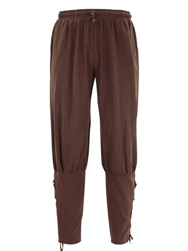 YEAJION Herren Mittelalter Hose Wikinger Kostüm Piratenhose Vintage Freizeithose Renaissance Kostüm Halloween Karneval Party Performance Kostüm für Erwachsene S-5XL Loose Fit von YEAJION
