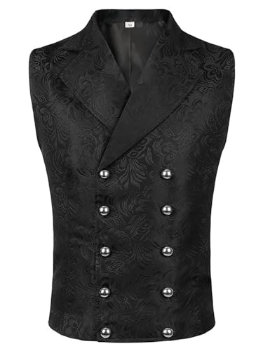 YEAJION Herren Mittelalter Weste Steampunk Gothic Vampir Verkleiden Anzugweste Renaissance Viktorianisch Wikinger Piraten Retro Weste Jacquard Halloween Halloween Karneval Party Cosplay Kostüm von YEAJION