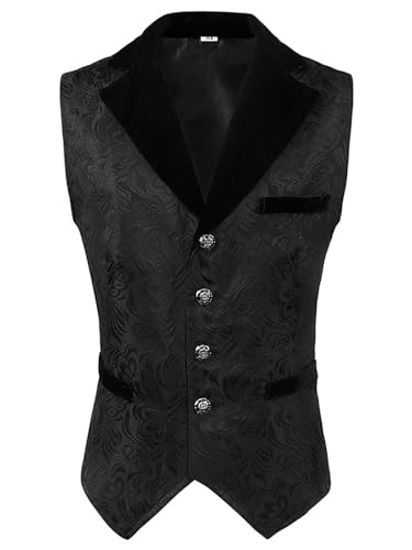 YEAJION Herren Mittelalter Weste Steampunk Gothic Vampir Verkleiden Anzugweste Renaissance Viktorianisch Wikinger Piraten Retro Weste Jacquard Halloween Halloween Karneval Party Cosplay Kostüm von YEAJION