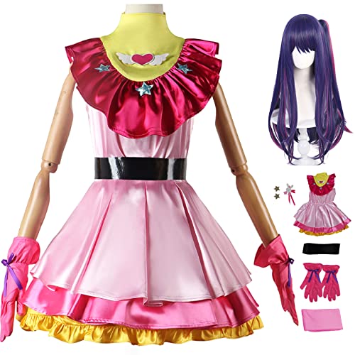 YEAJION Hoshino Ai Cosplay Kostüm Komplettes Set mit Perücke Anime Oshi no Ko Cosplay Verkleidung Ai Hoshino Cosplay Uniform Halloween Karneval Party Bühnenauftritt Kostüm Erwachsene von YEAJION